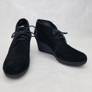 Donald J. Pliner Bootie Women's 6.5 Maka Chukka Suede Boots Wedge Lace-Up Black